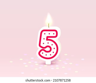 Happy Birthday years anniversary of the person birthday, Candle in the form of numbers five of the year. Vector illustration