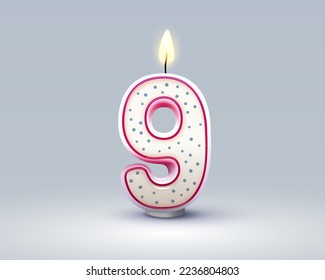 Happy Birthday years anniversary of the person birthday, Candle in the form of numbers nine of the year. Vector illustration