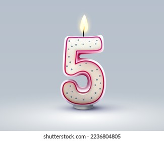 Happy Birthday years anniversary of the person birthday, Candle in the form of numbers five of the year. Vector illustration