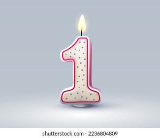 Happy Birthday years anniversary of the person birthday, Candle in the form of numbers one of the year. Vector illustration