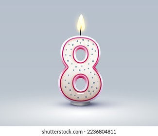 Happy Birthday years anniversary of the person birthday, Candle in the form of numbers eight of the year. Vector illustration