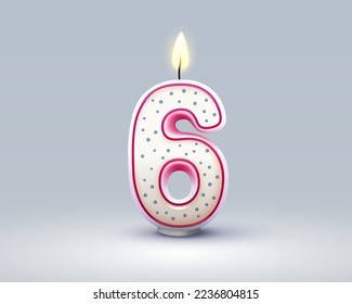 Happy Birthday years anniversary of the person birthday, Candle in the form of numbers six of the year. Vector illustration