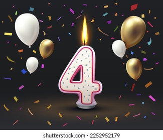 Happy Birthday years anniversary of the person birthday, Candle in the form of numbers four of the year. Vector illustration