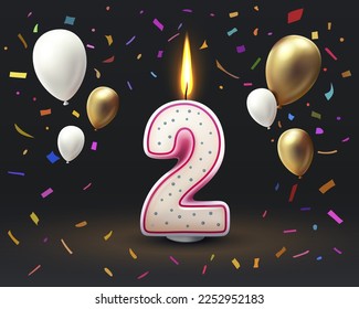 Happy Birthday years anniversary of the person birthday, Candle in the form of numbers two of the year. Vector illustration