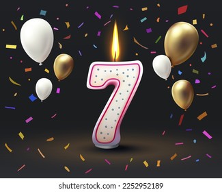 Happy Birthday years anniversary of the person birthday, Candle in the form of numbers seven of the year. Vector illustration