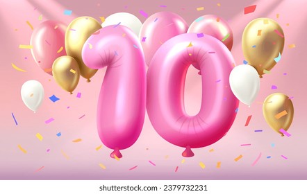 Happy Birthday years anniversary of the person birthday, balloon in the form of numbers Ten of the year. Vector illustration