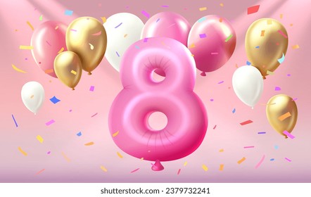 Happy Birthday years anniversary of the person birthday, balloon in the form of numbers Eight of the year. Vector illustration