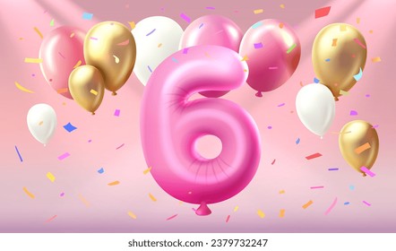 Happy Birthday years anniversary of the person birthday, balloon in the form of numbers six of the year. Vector illustration