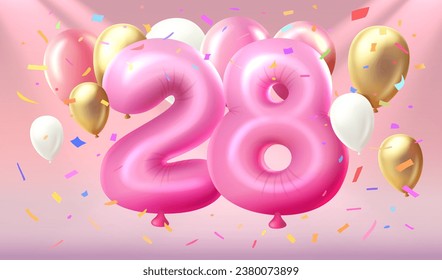 Happy Birthday years anniversary of the person birthday, balloon in the form of numbers twenty-eight of the year. Vector illustration