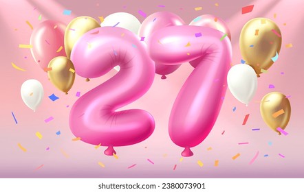 Happy Birthday years anniversary of the person birthday, balloon in the form of numbers twenty-seven of the year. Vector illustration