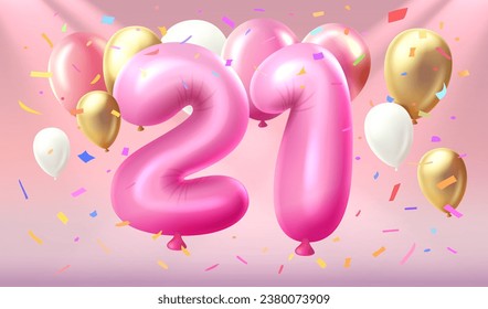 Happy Birthday years anniversary of the person birthday, balloon in the form of numbers twenty-one of the year. Vector illustration