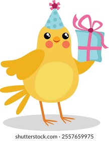 Happy birthday yellow bird with gift box
