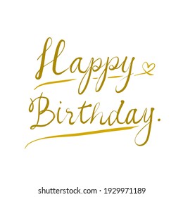 "Happy birthday" yellow and gold color text vector isolated on white background.