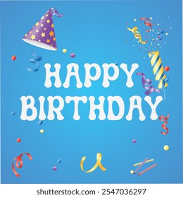 happy birthday to you art banner berry design. simple blue color background with clip confetti gift heart. eps vector illustration celebration star. sweets party poster. 