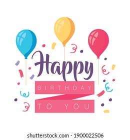 happy birthday to you badge with balloons helium decoration vector illustration design