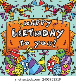 Happy Birthday To You Banner Colored Cartoon 