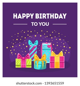 Happy Birthday to You Banner Template with Gift Boxes, Design Element Can Be Used for Greeting or Invitation Card, Flyer, Certificate Vector Illustration