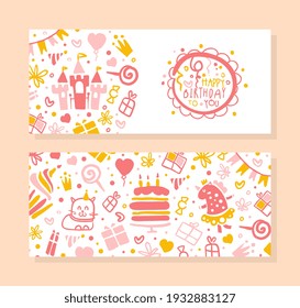 Happy Birthday to You Banner Template, Holiday Party for Kids Flyer, Decoration Poster, Festive Background, Invitation Card Design Cartoon Vector Illustration