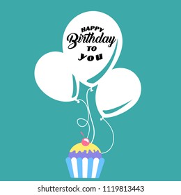 Happy Birthday To You Cup Cake Balloon Background Vector Image
