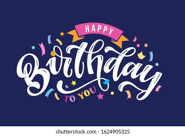 Happy birthday to you - cute hand drawn doodle lettering postcard banner art. Design template for card, poster, invitation.