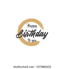 Happy birthday to you, handwritten lettering with golden shiny glitter. Script written of brush pen. Design of hand-drawn vintage lettering.