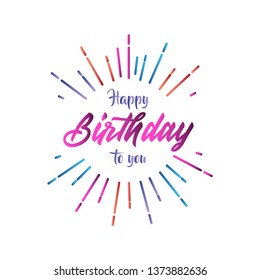 Happy birthday to you, handwritten lettering with golden shiny glitter. Script written of brush pen. Design of hand-drawn vintage lettering.
