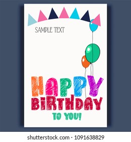 Happy birthday to you lettering banner. Vector illustration, party invitation