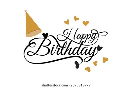 Happy Birthday to You Logo Design, Handwritten Happy Birthday logo design, love balloons, party, black and white vector logo design