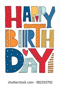 Happy Birthday to you text as badge, tag, icon. Celebration card, invitation, postcard, banner. Feast textured background. Holiday lettering typography poster. Inspiration vector illustration EPS 10 