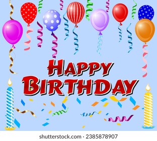 Happy birthday to you text with balloon and confetti decoration element for birth day celebration greeting card design. Vector illustration