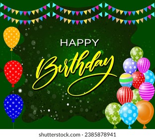Happy birthday to you text with balloon and confetti decoration element for birth day celebration greeting card design. Vector illustration