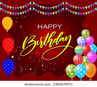 Happy birthday to you text with balloon and confetti decoration element for birth day celebration greeting card design. Vector illustration
