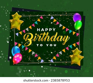 Happy birthday to you text with balloon and confetti decoration element for birth day celebration greeting card design. Vector illustration