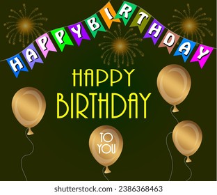 Happy birthday to you text with balloon and confetti decoration element for birth day celebration greeting card design. Vector illustration