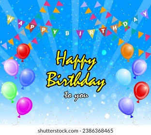 Happy birthday to you text with balloon and confetti decoration element for birth day celebration greeting card design. Vector illustration