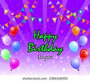 Happy birthday to you text with balloon and confetti decoration element for birth day celebration greeting card design. Vector illustration