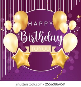 Happy birthday to you text with balloon and confetti decoration element for birth day celebration greeting Birthday balloons vector background design.