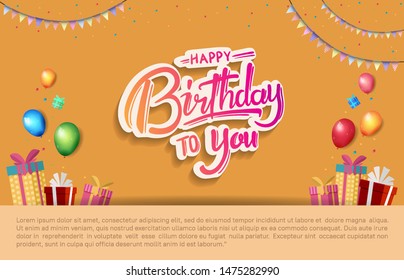 happy birthday to you vector design with typography and birthday element for celebration, background, template, invitation and greeting card