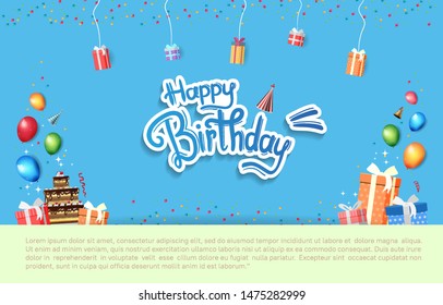 happy birthday to you vector design with typography and birthday element for celebration, background, template, invitation and greeting card