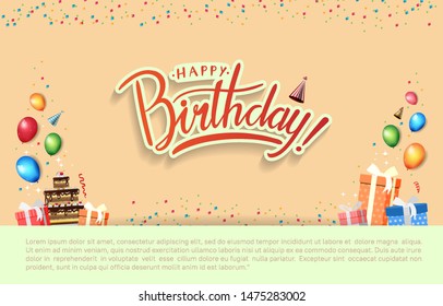 happy birthday to you vector design with typography and birthday element for celebration, background, template, invitation and greeting card
