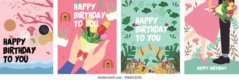 Happy birthday to you. vector illustration set