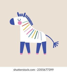  Happy Birthday zebra animal paper shape cutouts style vector illustration. Scandinavian childish wild party print design.