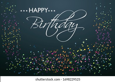 Happy Birthday.Beautiful greeting card scratched calligraphy black text word gold stars.Handwritten modern brush lettering white background isolated vector