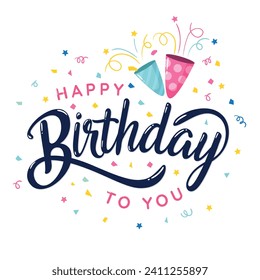 Happy Birthday.Beautiful greeting card scratched calligraphy with stars. Hand drawn invitation T-shirt print design. Handwritten modern brush lettering white background isolated vector