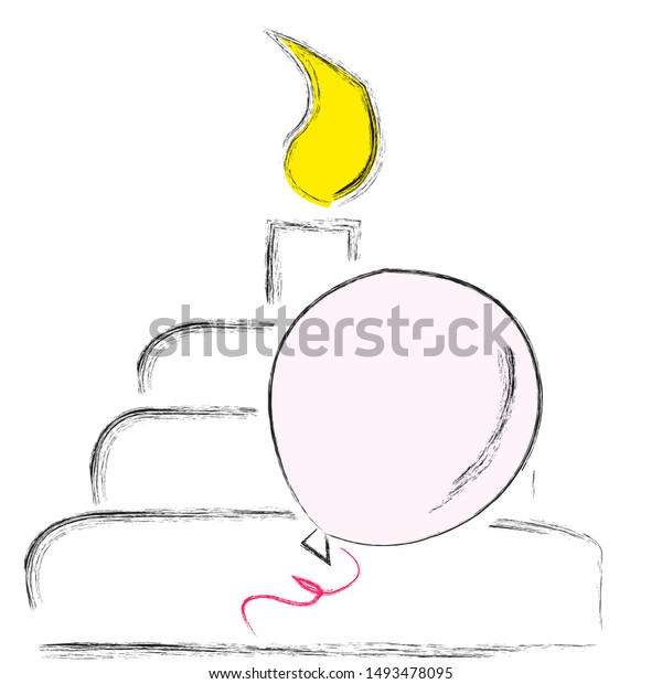 Happy Birthdaybirthday Scene Cake Baloonparty Stock Vector