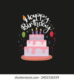 Feliz cumpleaños.pastel de fondo de velas icono vector.tipografía desihn.