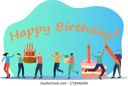 Happy Birthday.People celebrate their friends ' birthday.Vector illustration.