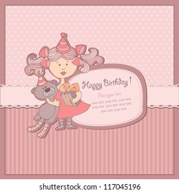Happy birthdays  card with little girl. Friends