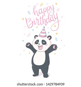 Happy birthray cute panda, sticker, illustration.