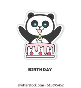 Happy birthray panda sticker on white backround.